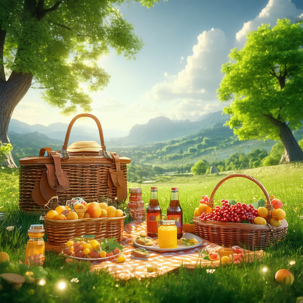 Beautiful outdoor scene with a picnic table set up in a g...