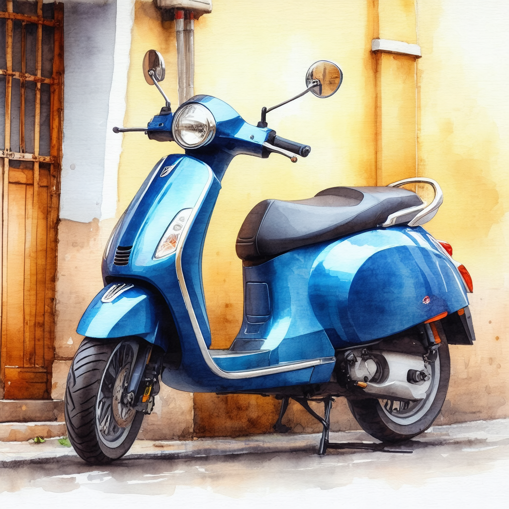 Blue scooter parked on the side of a street