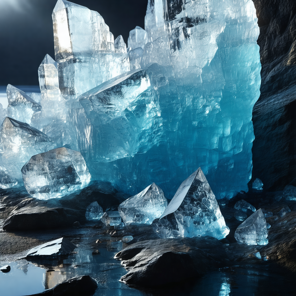 Large, blue, and clear ice formation, possibly a glacier ...