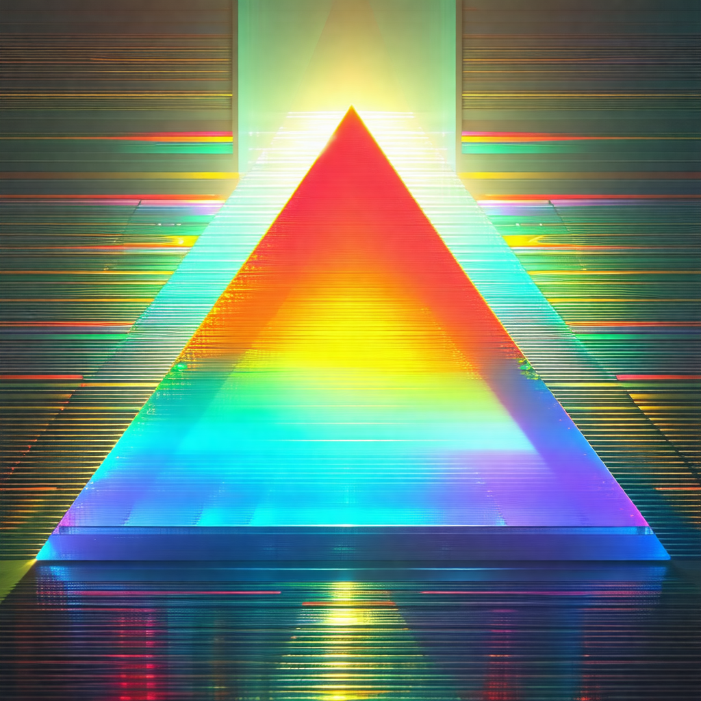 Large, colorful triangle that is illuminated by a bright ...