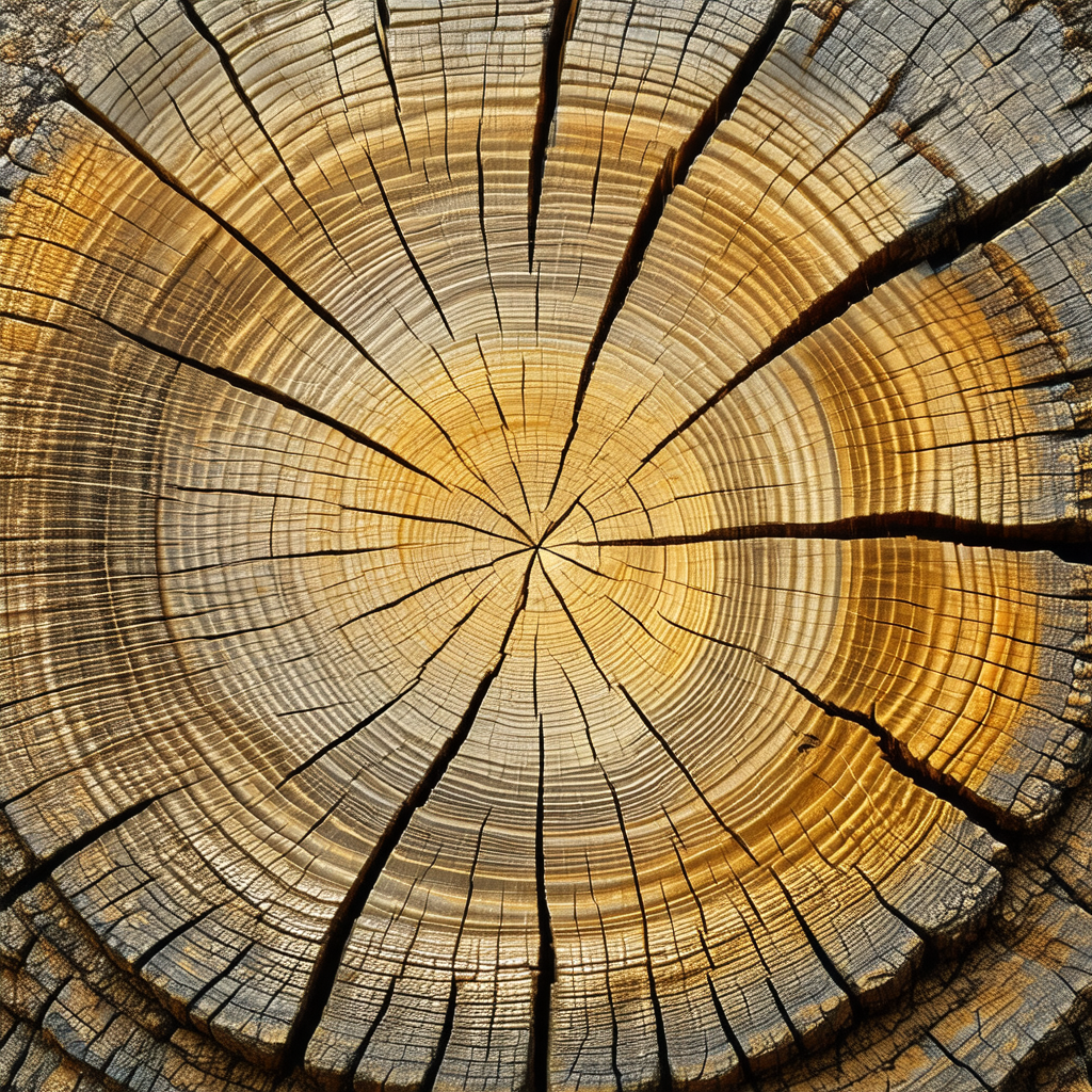 Large, old tree trunk that has been cut in half, revealin...