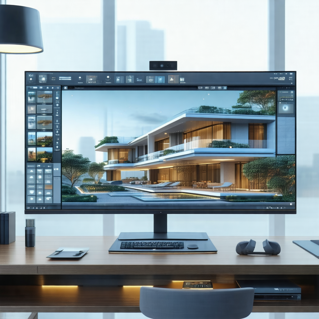 Large computer monitor sitting on a desk