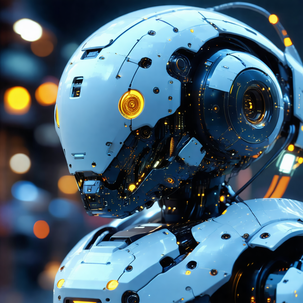 Futuristic robot with a white and blue color scheme