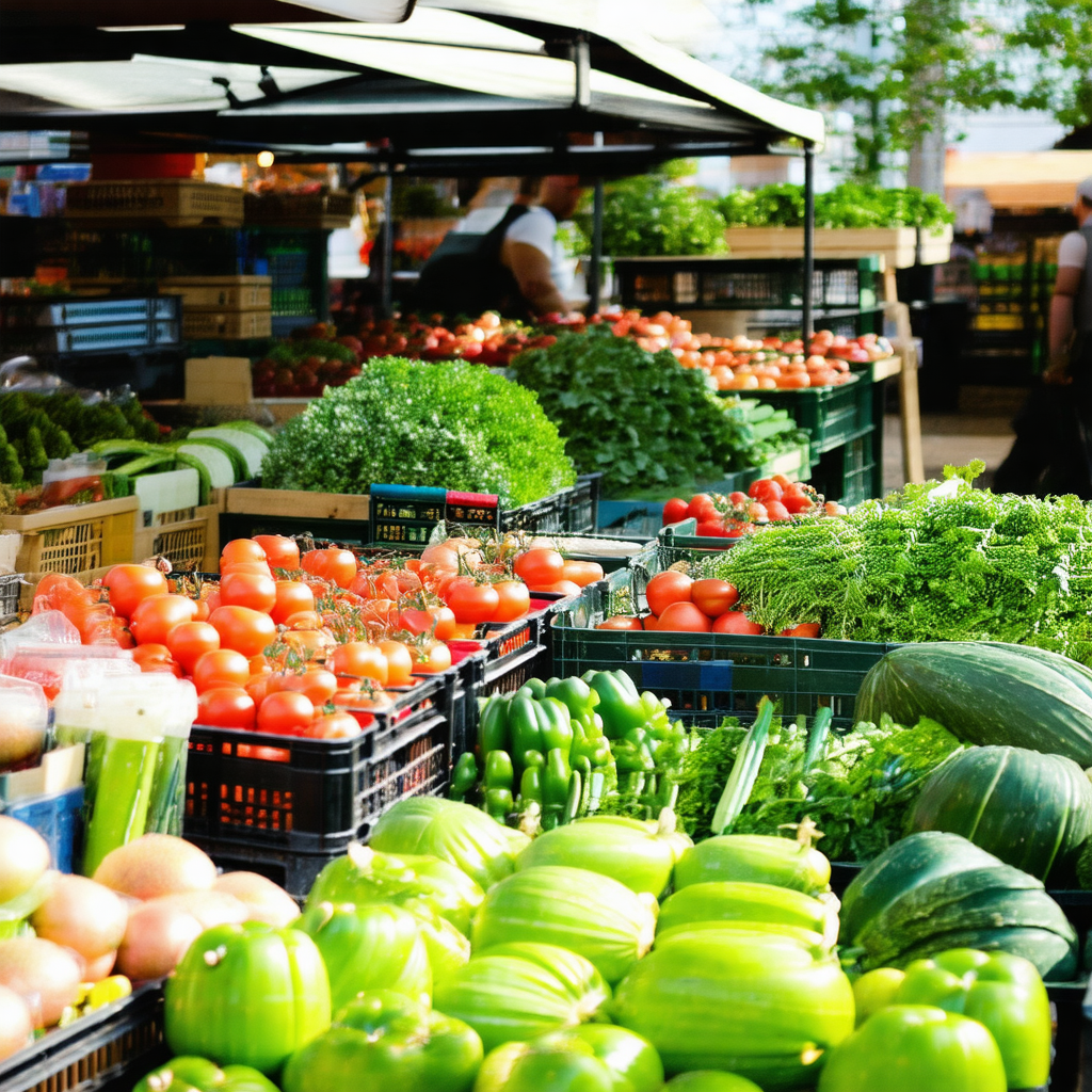Large market with a variety of fresh vegetables on display