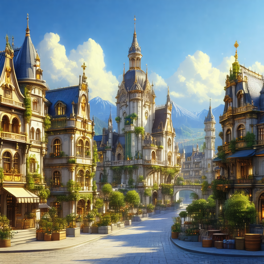 Beautifully drawn illustration of a city street with a ro...
