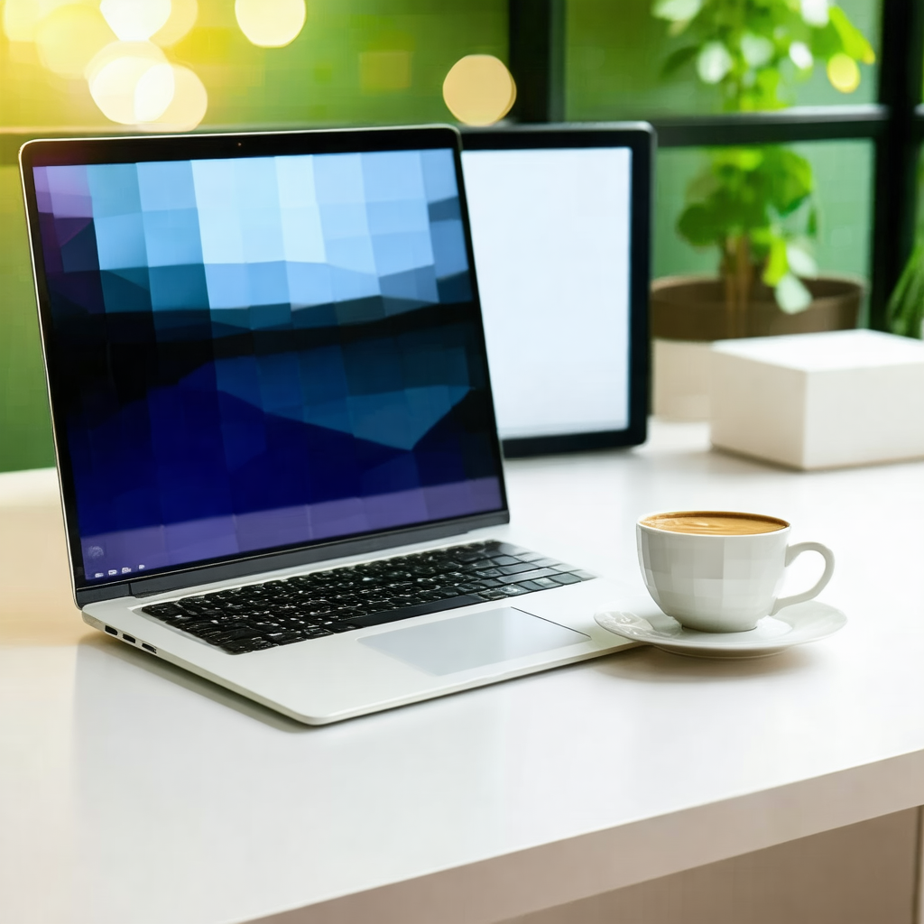White laptop computer sitting on a white desk