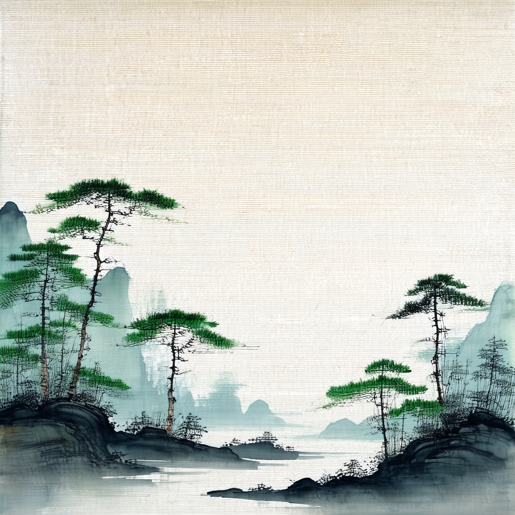 Serene landscape with a body of water, possibly a lake, s...