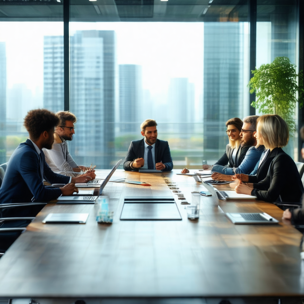 Group of people gathered around a large wooden table in a...