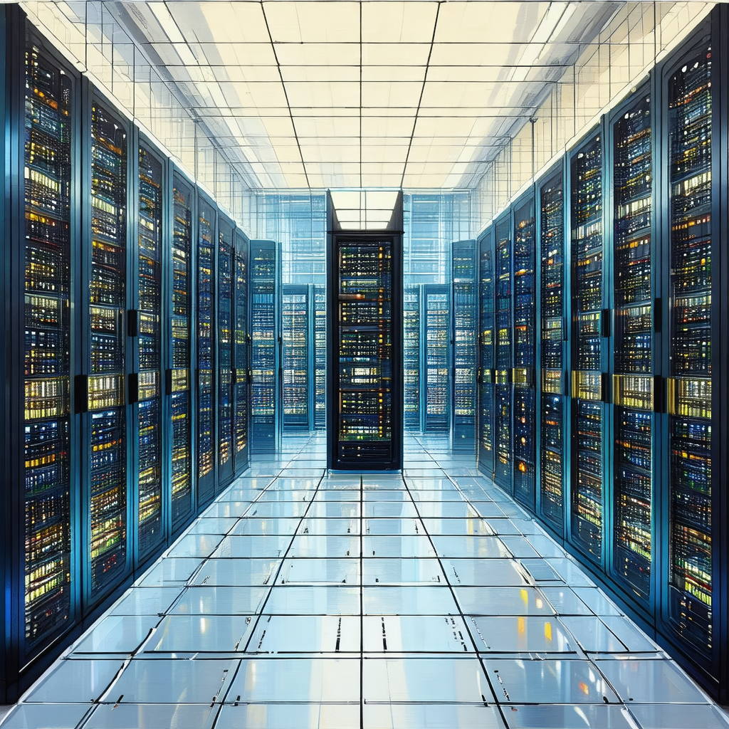 Painting of a computer server room