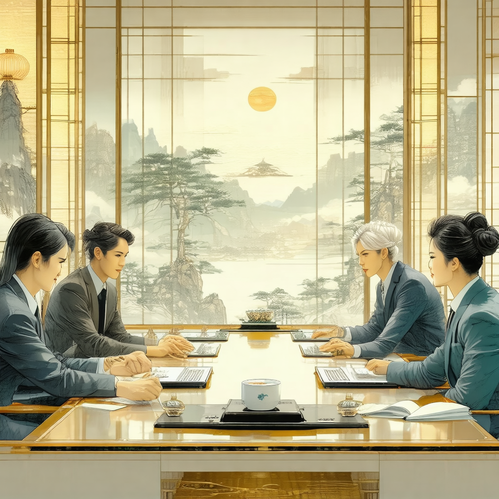 Group of people sitting around a large dining table, enga...
