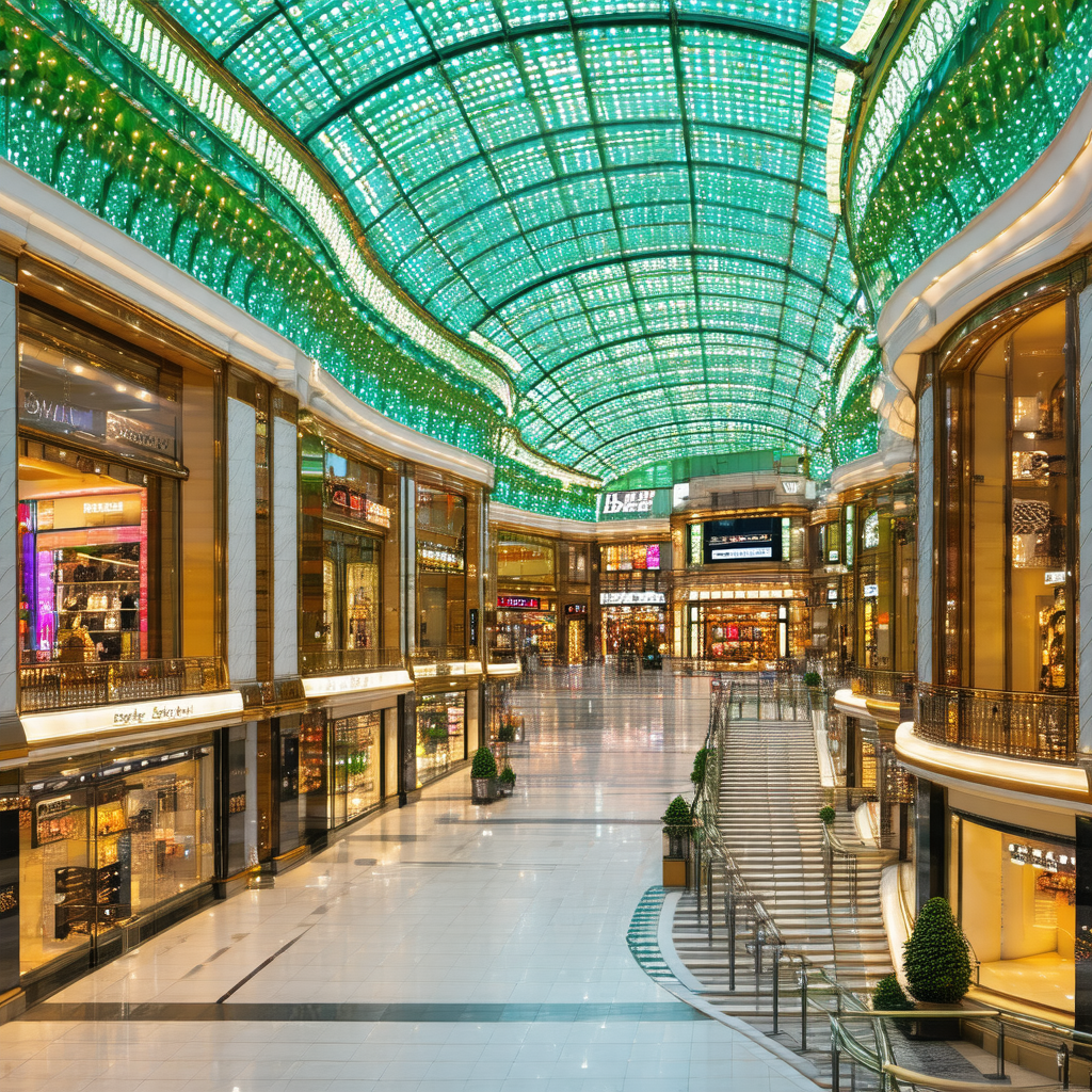 Large, open, and airy shopping mall with a high ceiling