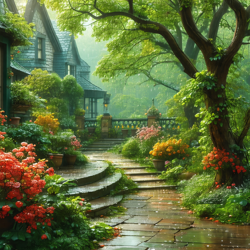 Beautiful garden with a path leading to a house