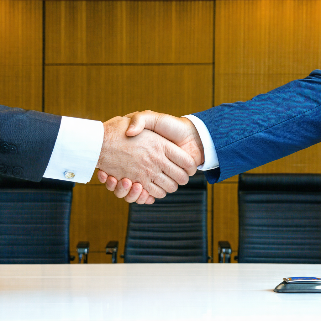 Two men shaking hands in a professional setting