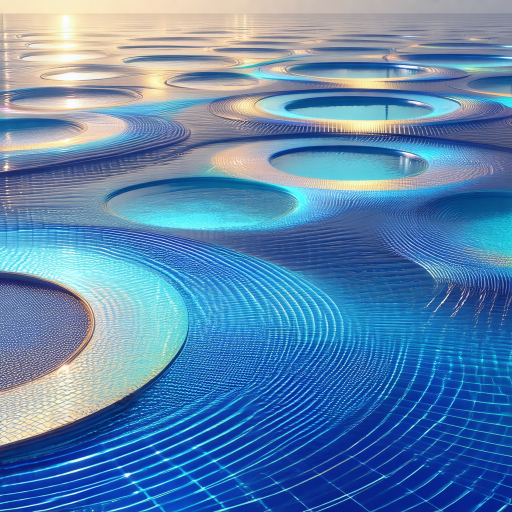 Large, blue swimming pool with a unique design