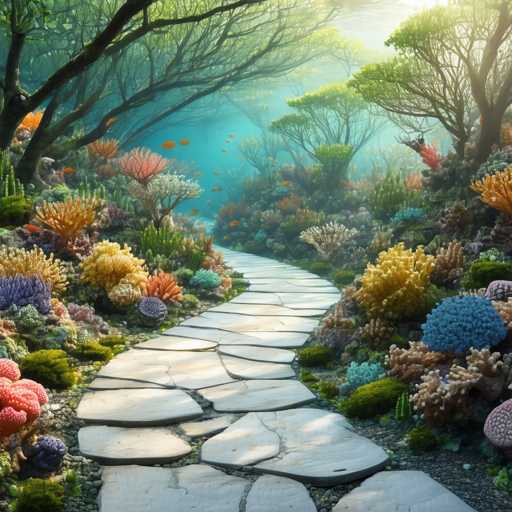 Beautifully drawn illustration of a path surrounded by a ...