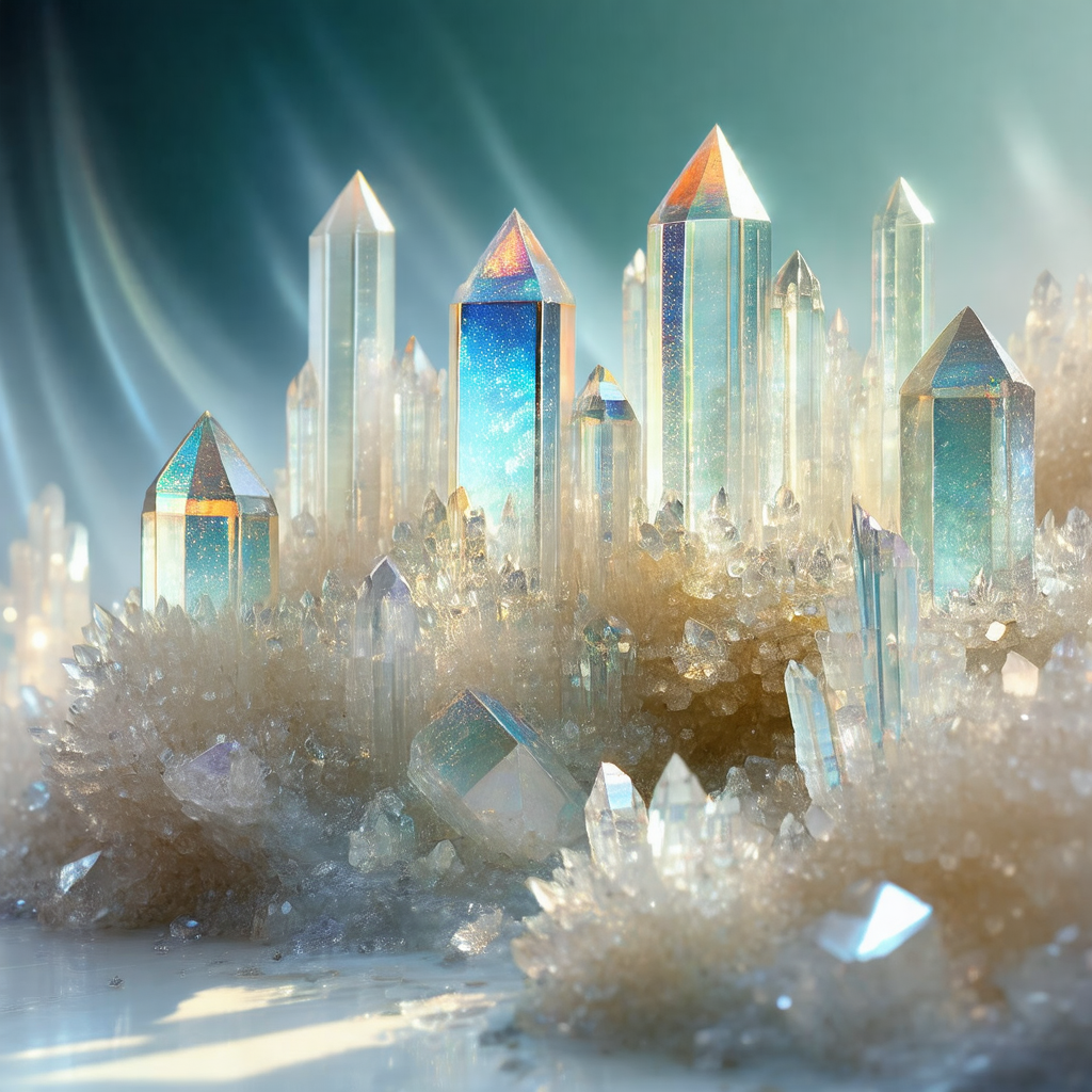 Group of crystal-like structures, possibly made of glass ...