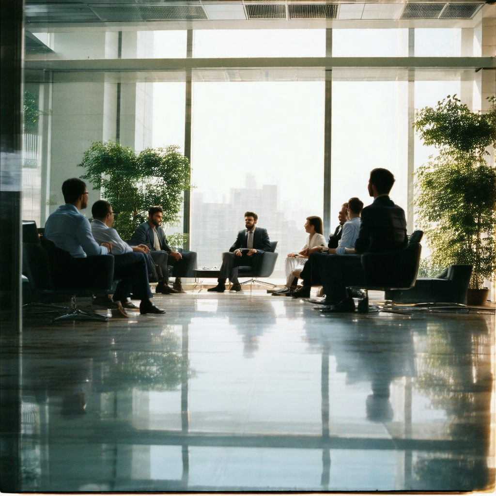 Group of people gathered in a conference room, engaged in...