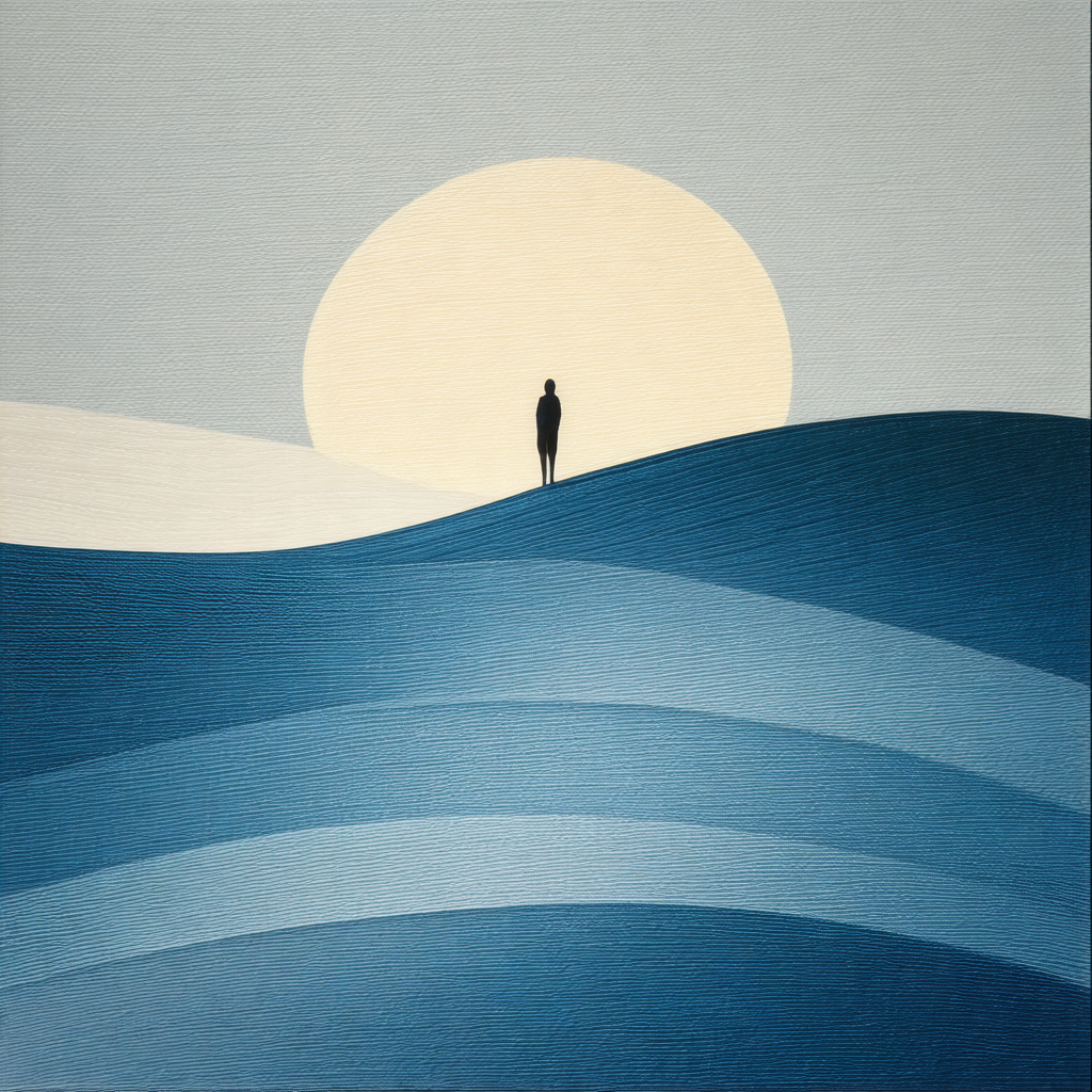 Person standing on a hill, overlooking a beautiful ocean ...