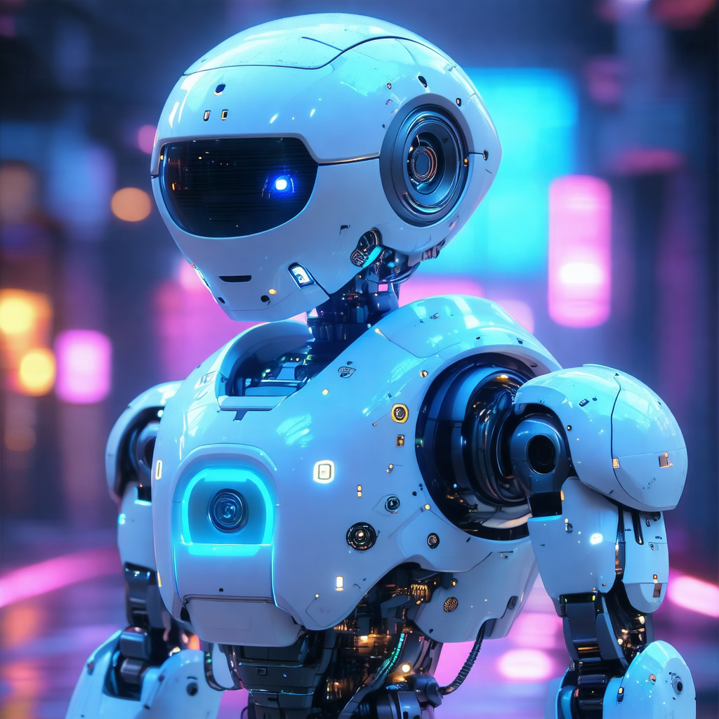 Futuristic robot with a white and blue color scheme