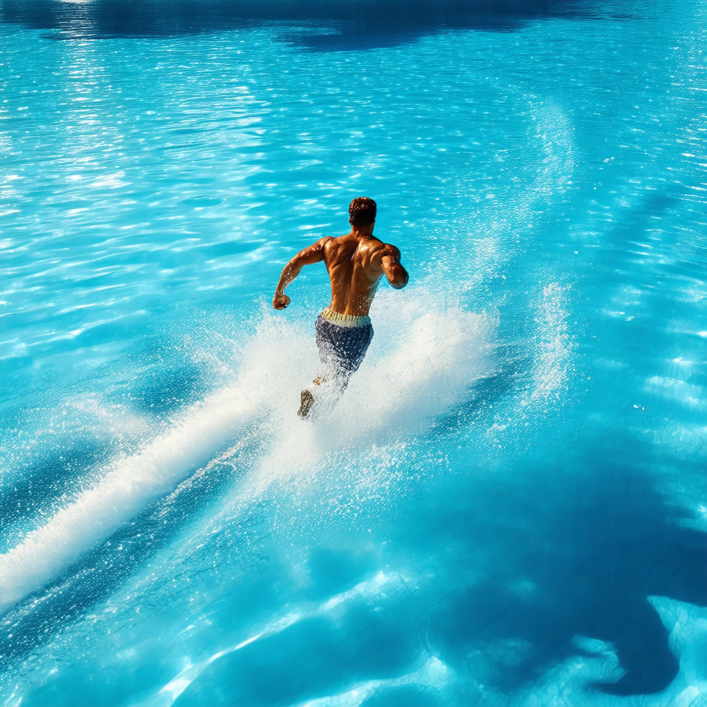 Man in a blue swimming pool, skillfully swimming through ...