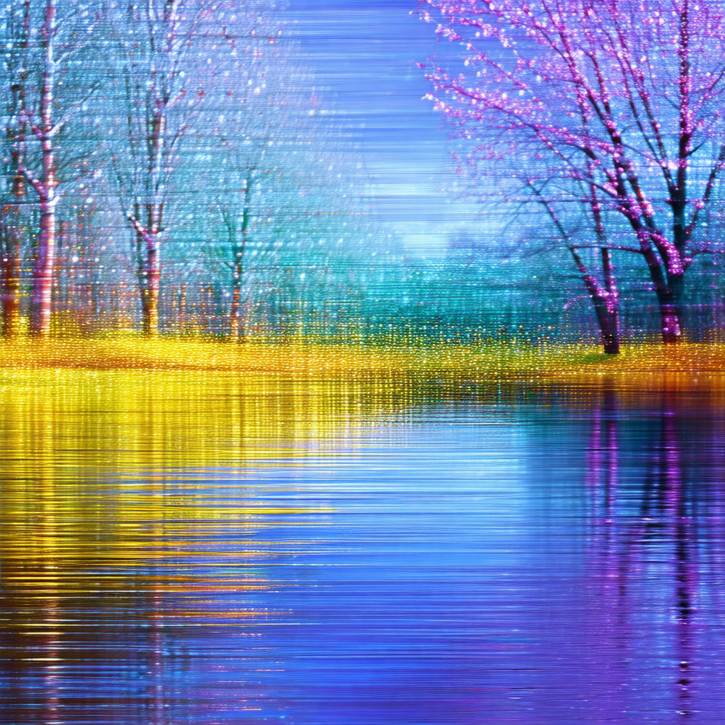 Colorful, artistic representation of a forest scene