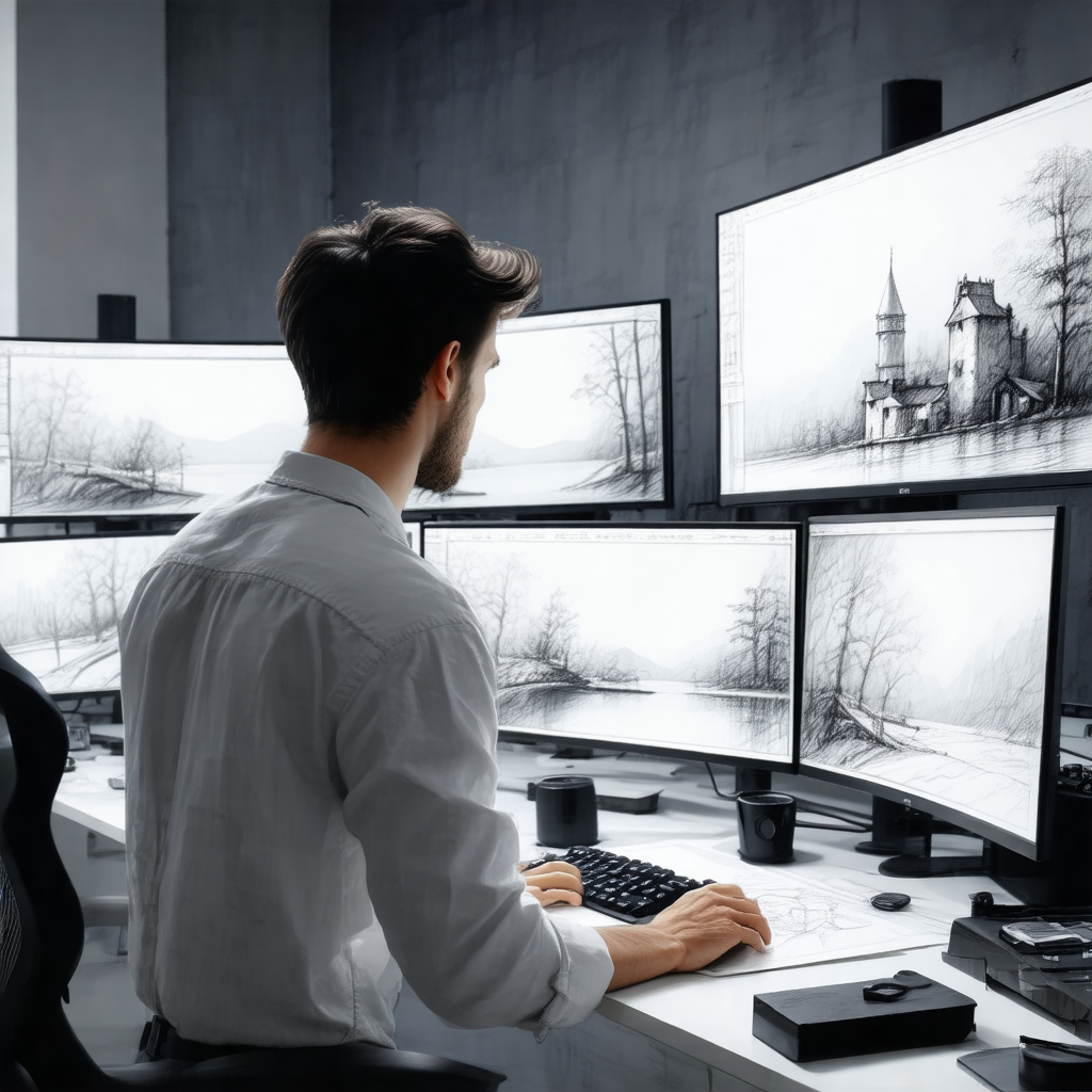 Man sitting at a desk in front of a computer