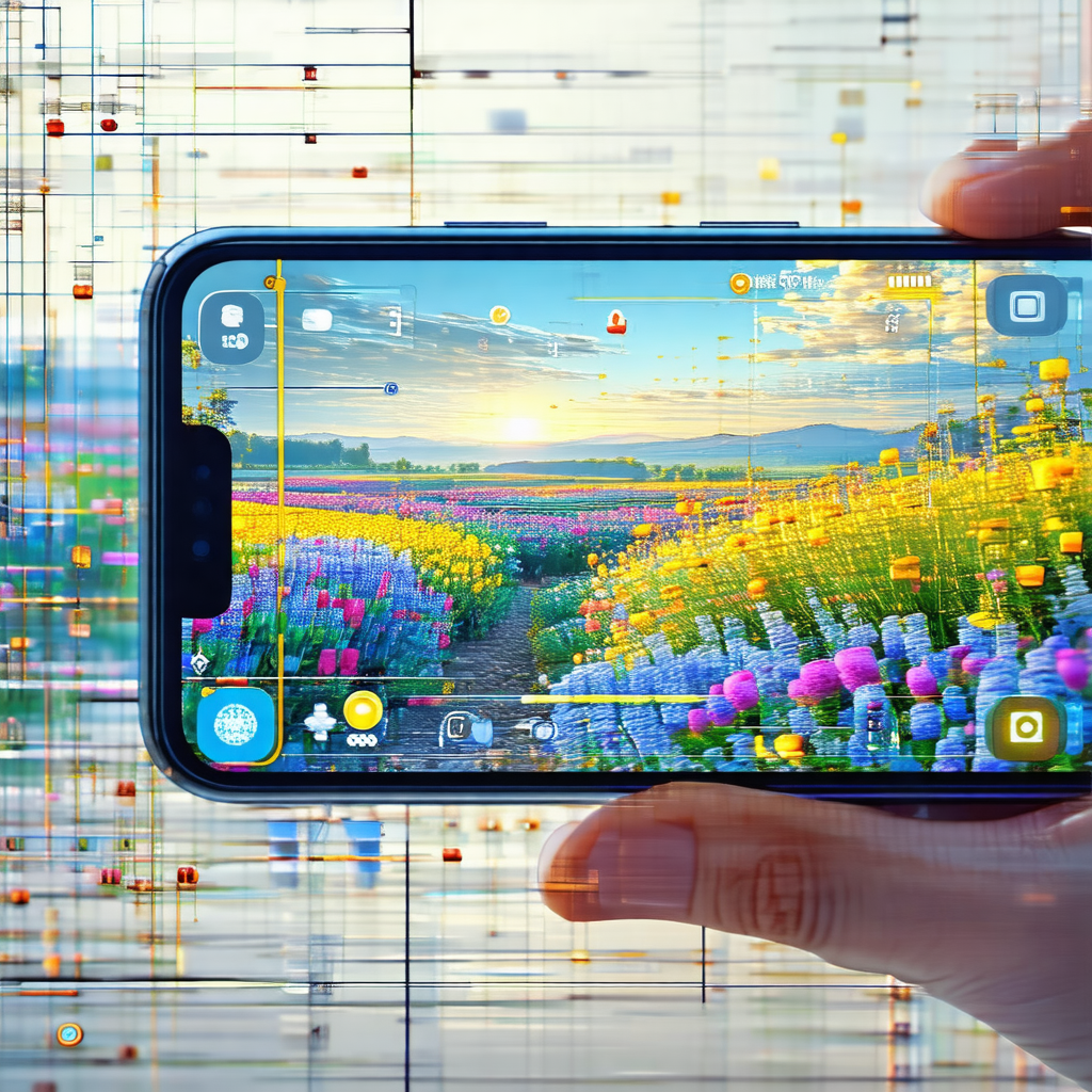 Person holding a smartphone, capturing a beautiful scene ...