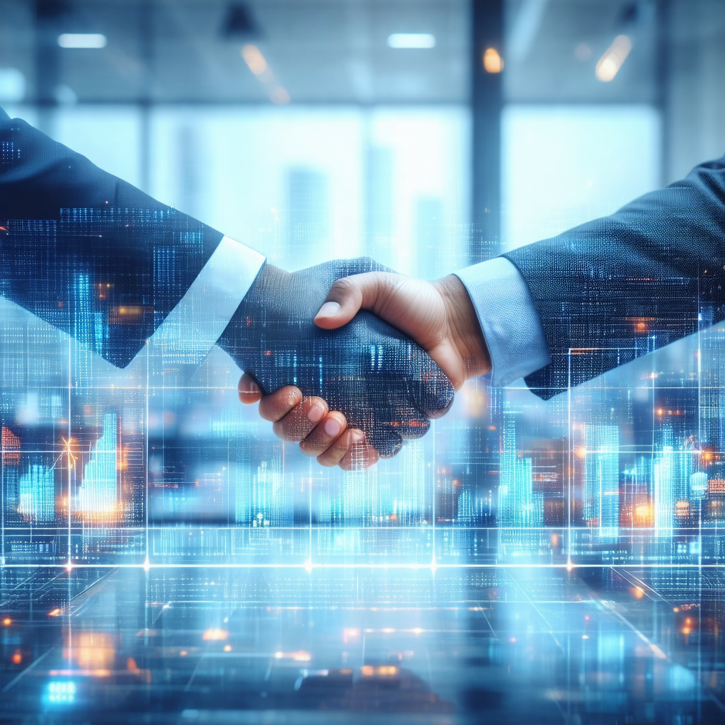 Two men shaking hands in a business setting