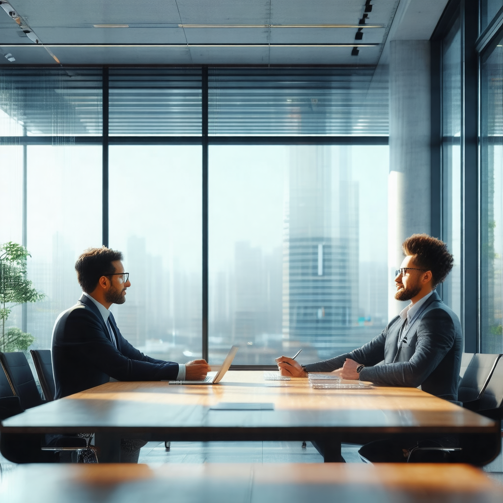 Man in a suit sitting at a table with another man