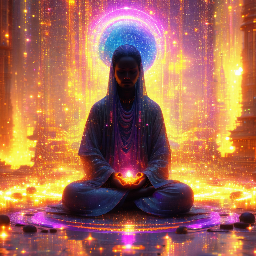 Person sitting in a lotus position, with their legs cross...