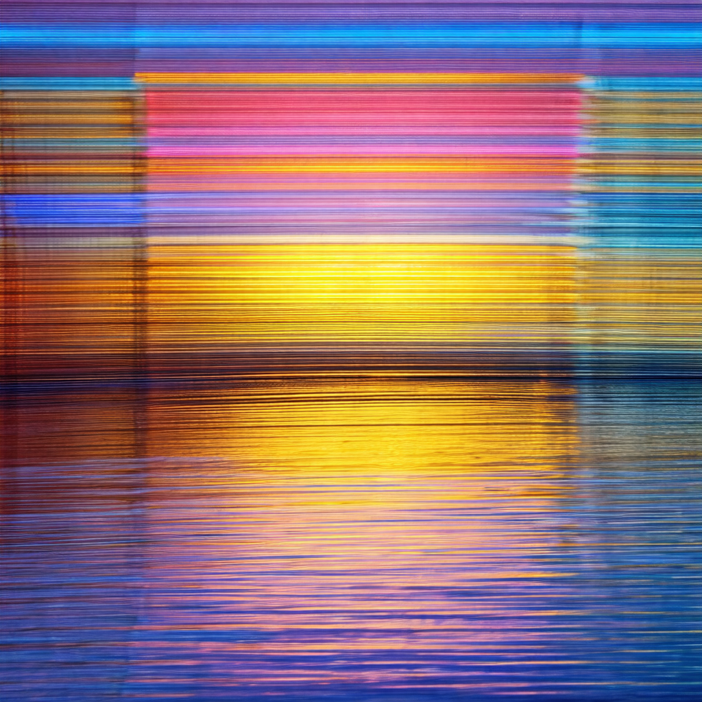 Colorful, abstract representation of a sunset over a body...