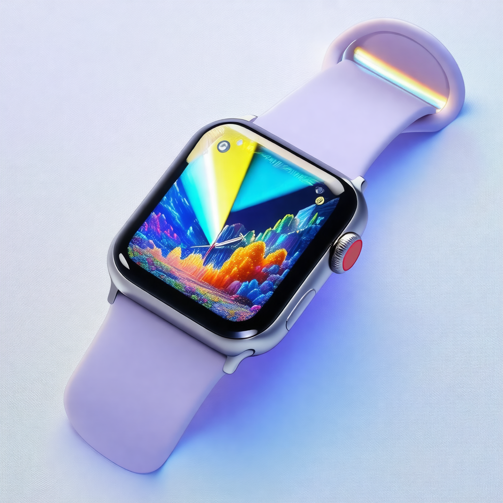 Close-up of a purple apple watch on a table