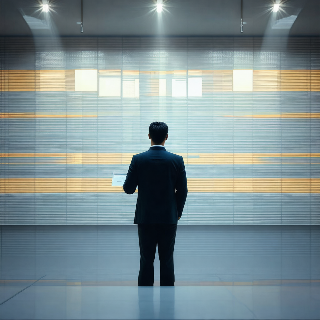 Man standing in a room, holding a piece of paper in his hand