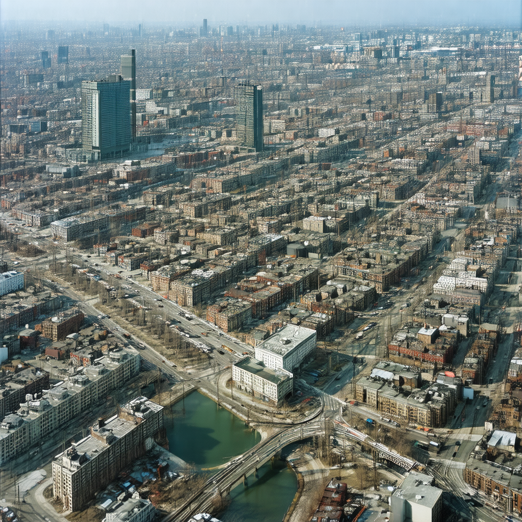Bird's eye view of a large city, showcasing the urban lan...