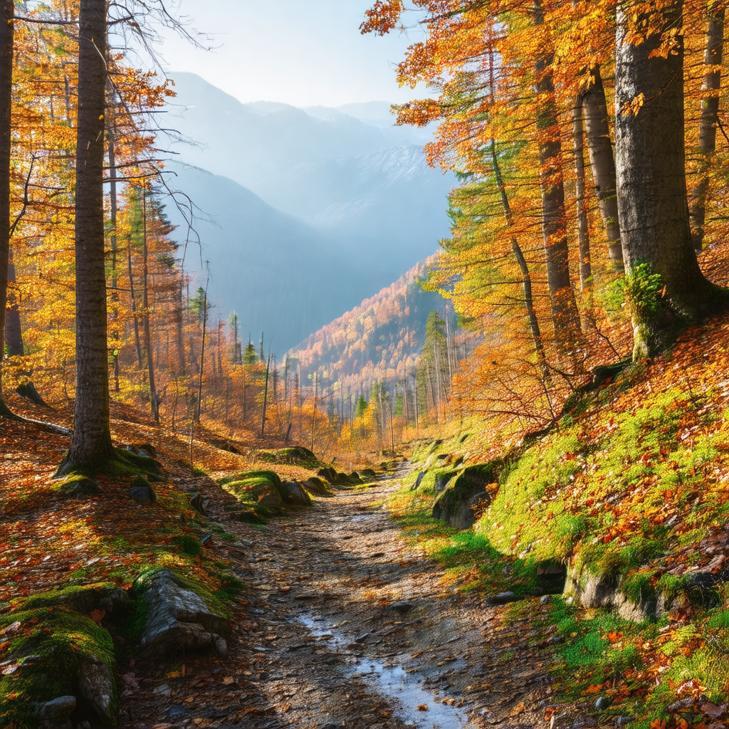 Beautiful, sunny day in a forest filled with trees