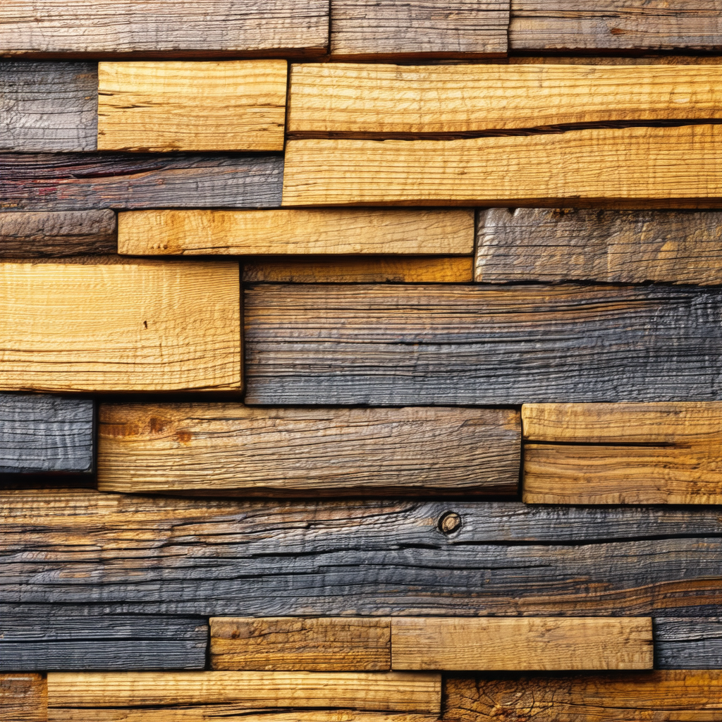 Large wooden wall with a variety of wood tiles