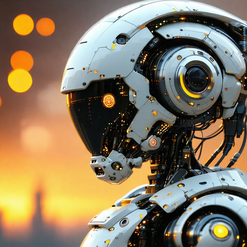 Futuristic robot with a white and gold color scheme