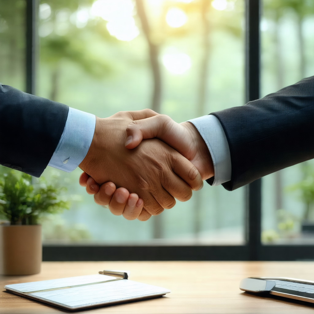 Two men shaking hands in a professional setting