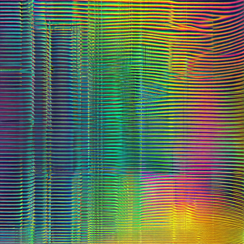 Colorful, abstract art piece featuring a series of interc...