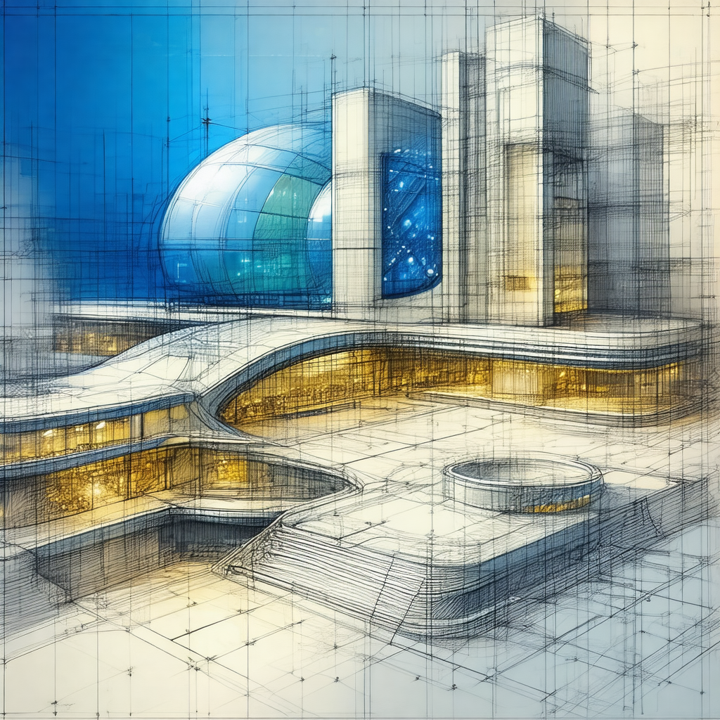 Drawing of a large building with a dome on top