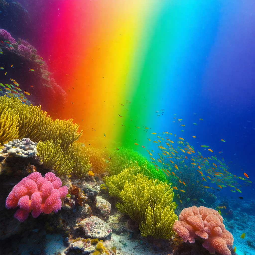 Vibrant underwater scene with a rainbow of colors