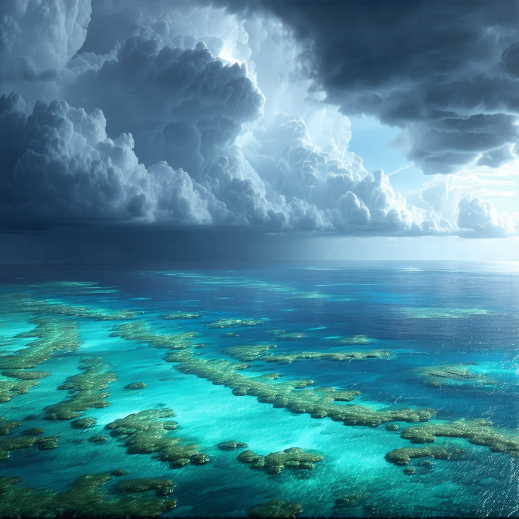 Beautiful blue ocean with a cloudy sky above
