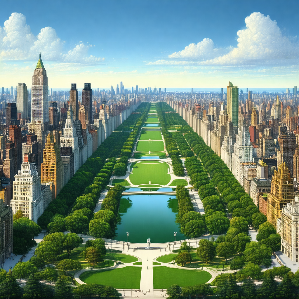 Large, detailed painting of a cityscape