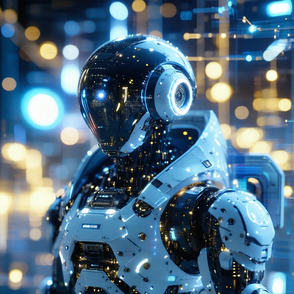 Futuristic robot with a white and black color scheme