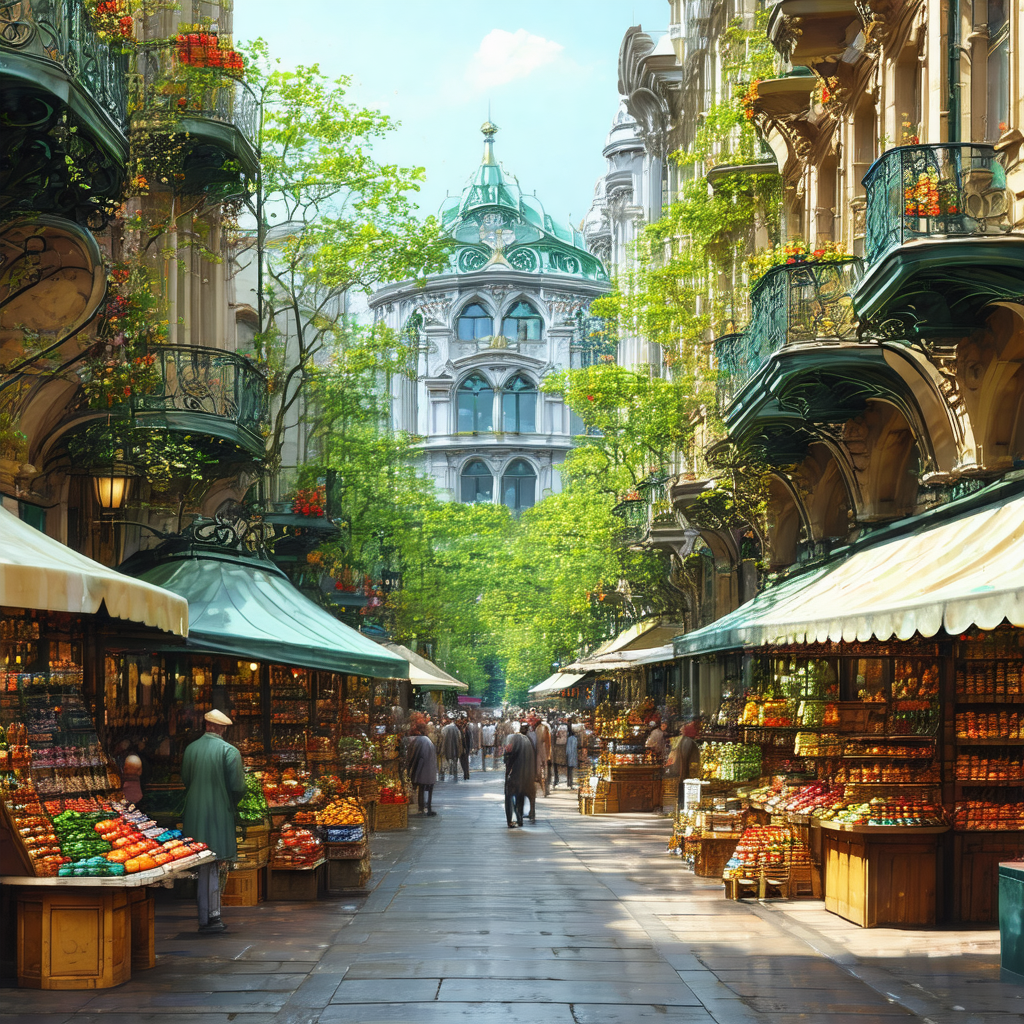 Bustling marketplace with a large crowd of people walking...