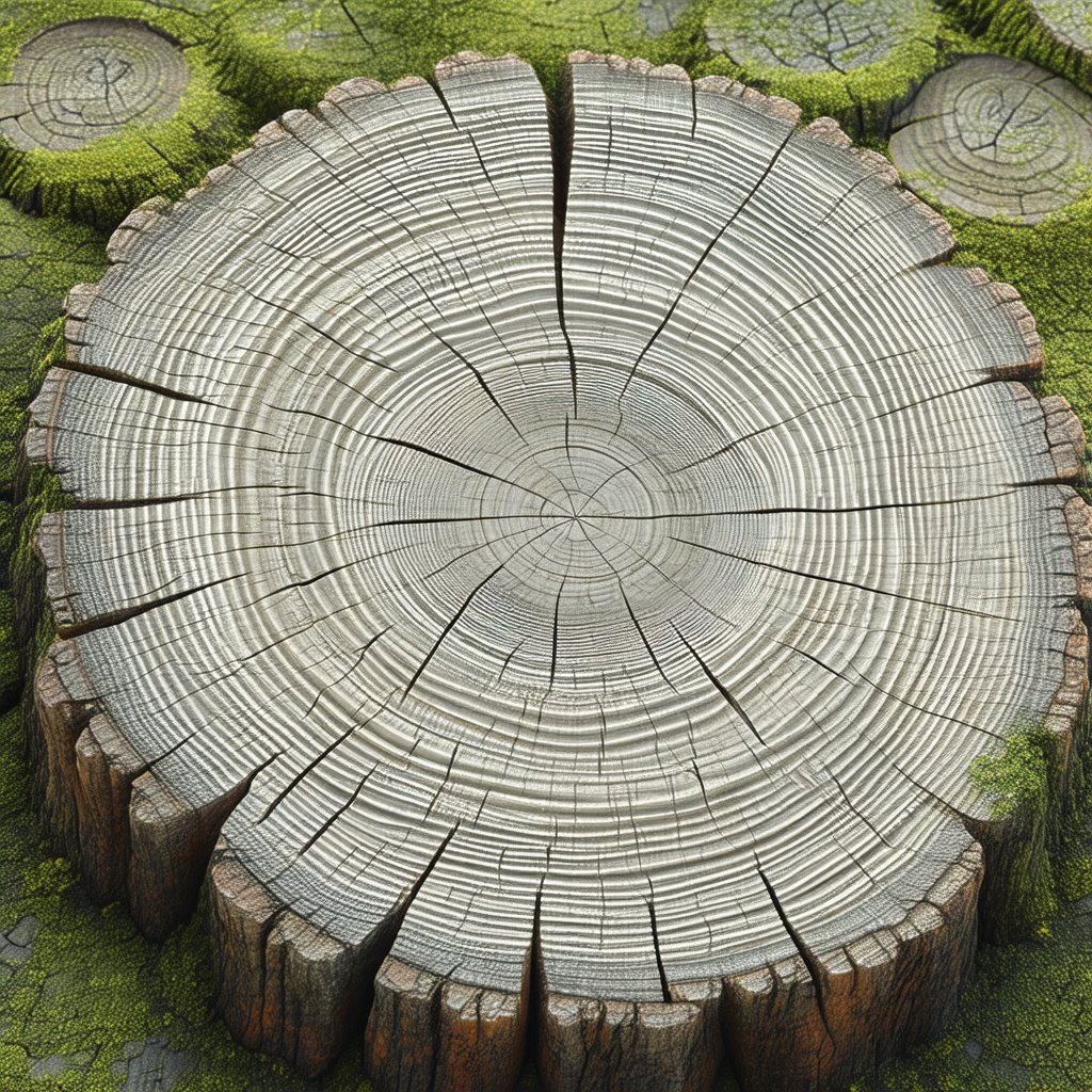 Large tree stump with a hollowed-out center, surrounded b...