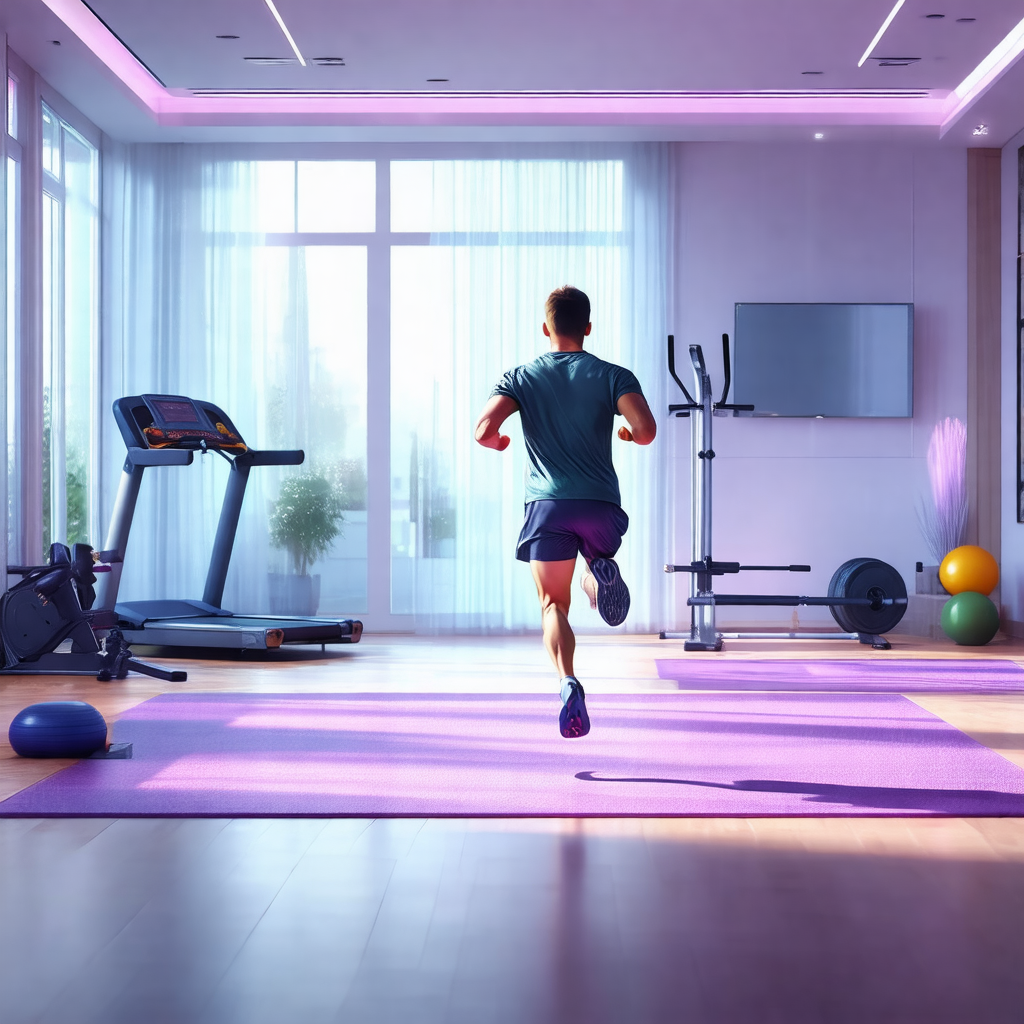 Man running in a large, well-lit room