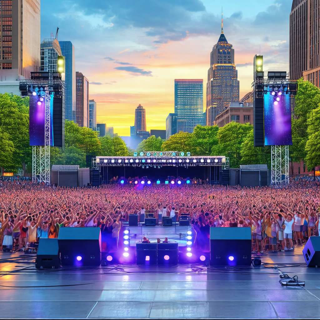Captures a large crowd of people gathered in a city squar...