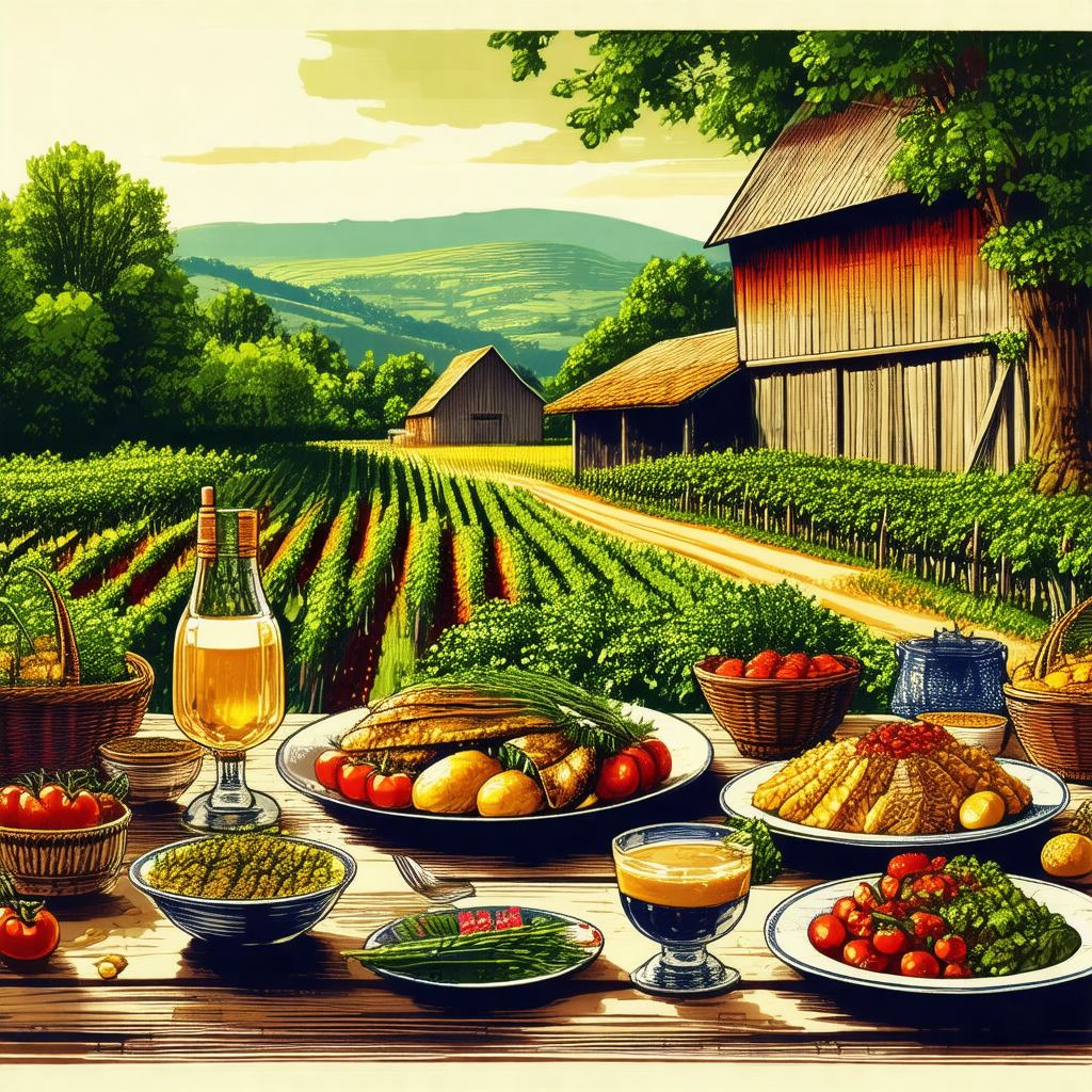 Large dining table filled with a variety of foods and drinks