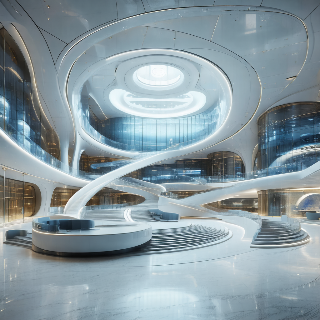 Large, modern building with a curved, white design